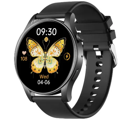 BezosMax AI-Powered Smart Watch AMOLED Screen Sport Fitness & Health Tracker - Silicone strap Black